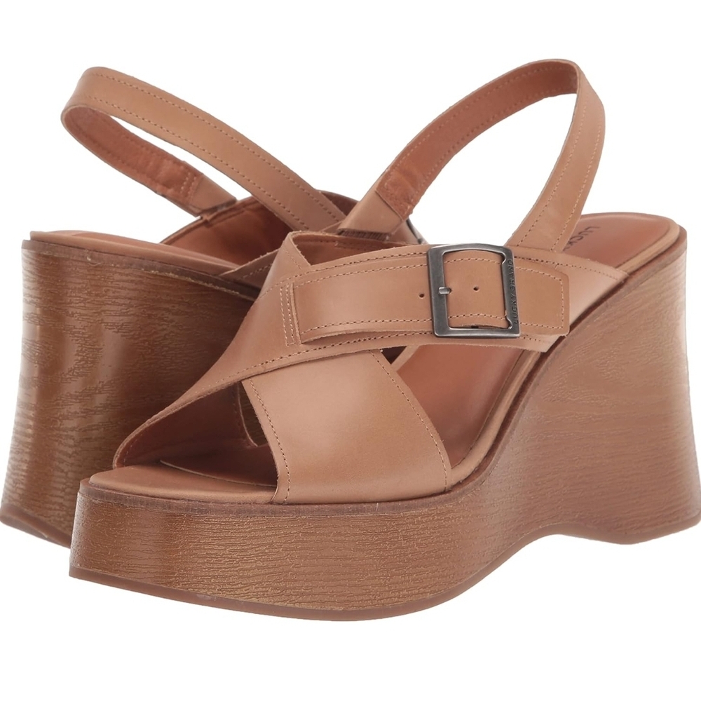 Lucky Brand Tan Leather Wedge Sandals